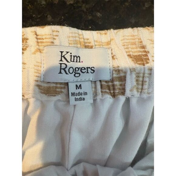 Kim Rogers Women's Standard M Beige Cropped Pants Geometric Elastic Waist - Picture 6 of 7